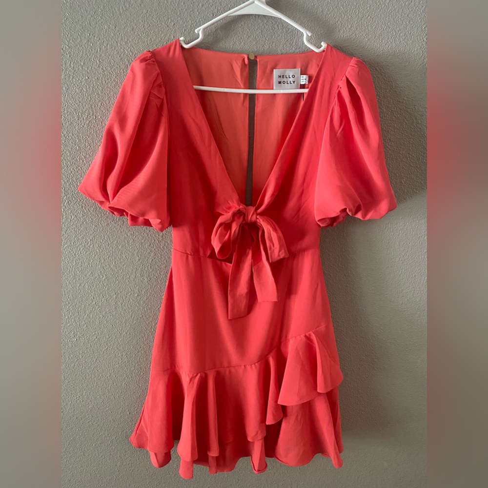 Coral hello molly dress with open back and tie front